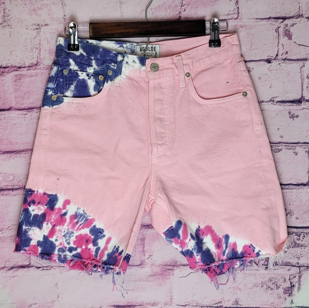 AGOLDE PINK CUSTOM TIE DYE RAW HEM BERMUDA SHORTS SAMPLE STYLE 25
